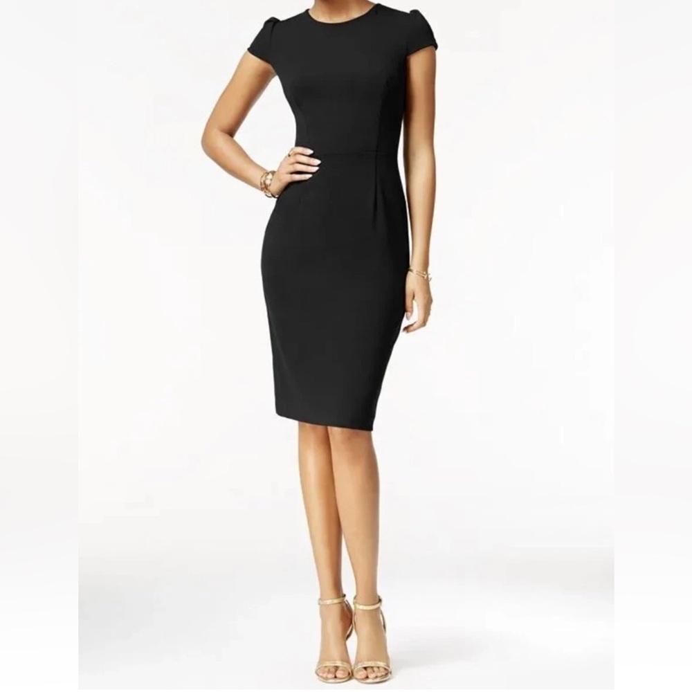 BETSEY JOHNSON Black Crepe Cap Sleeve Sheath Dress